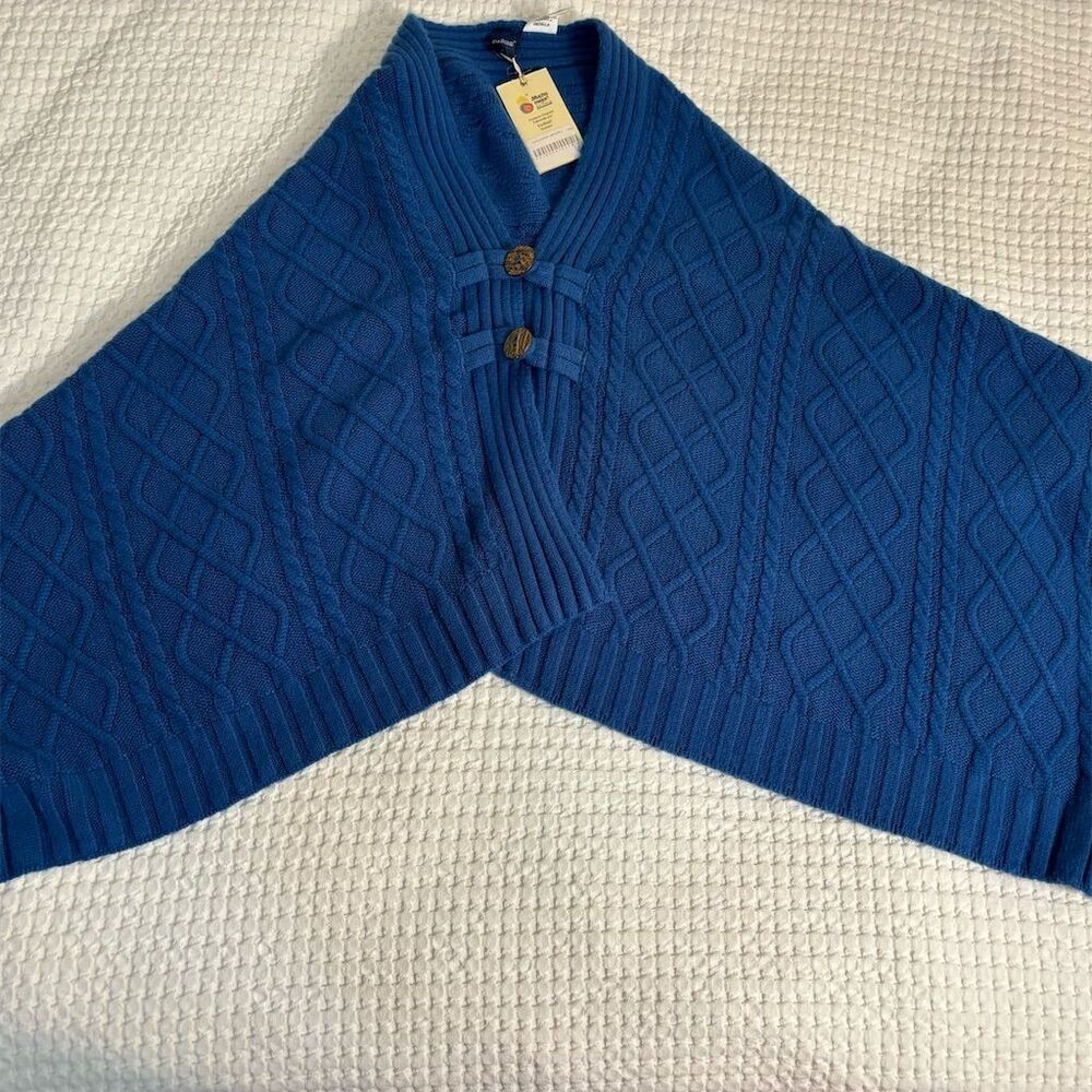 D&Bond Unisex Blue Knit Cardigan Sweater poncho One Size Casual NWT